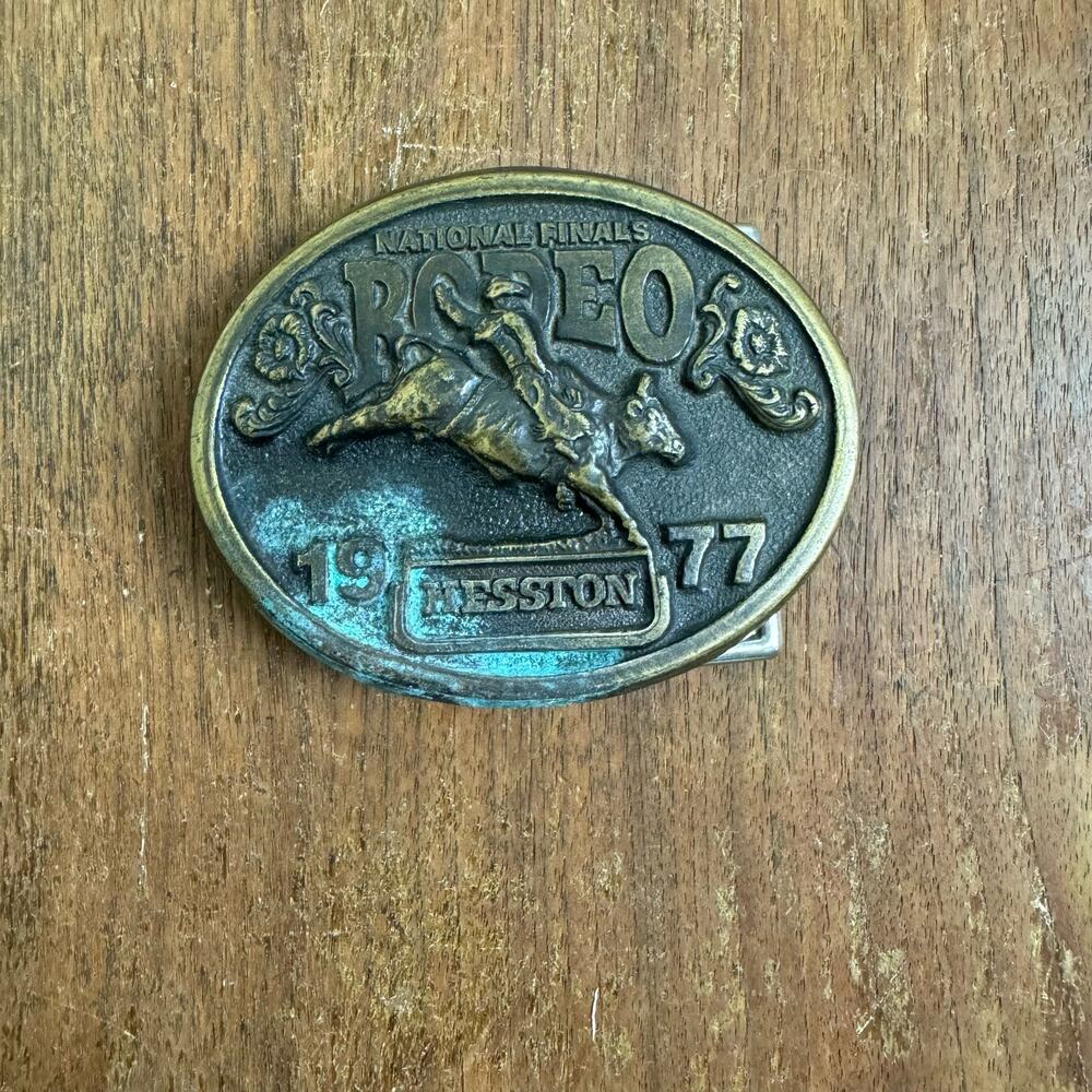 1977 Hesston NFR National Finals Rodeo Solid Brass‎ Belt Buckle